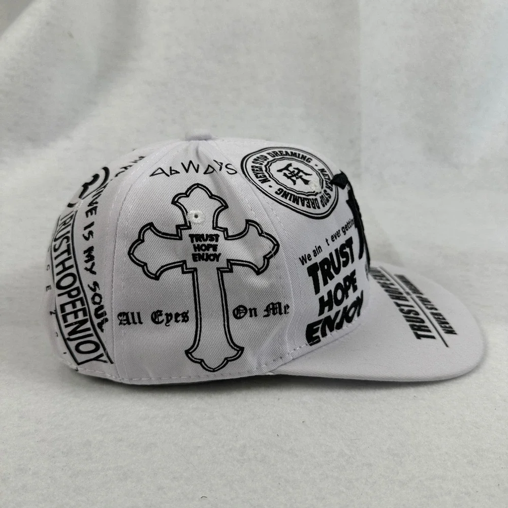 White Graphic‎ Print Snapback Hat Trust Hope Enjoy Never Stop Dreaming